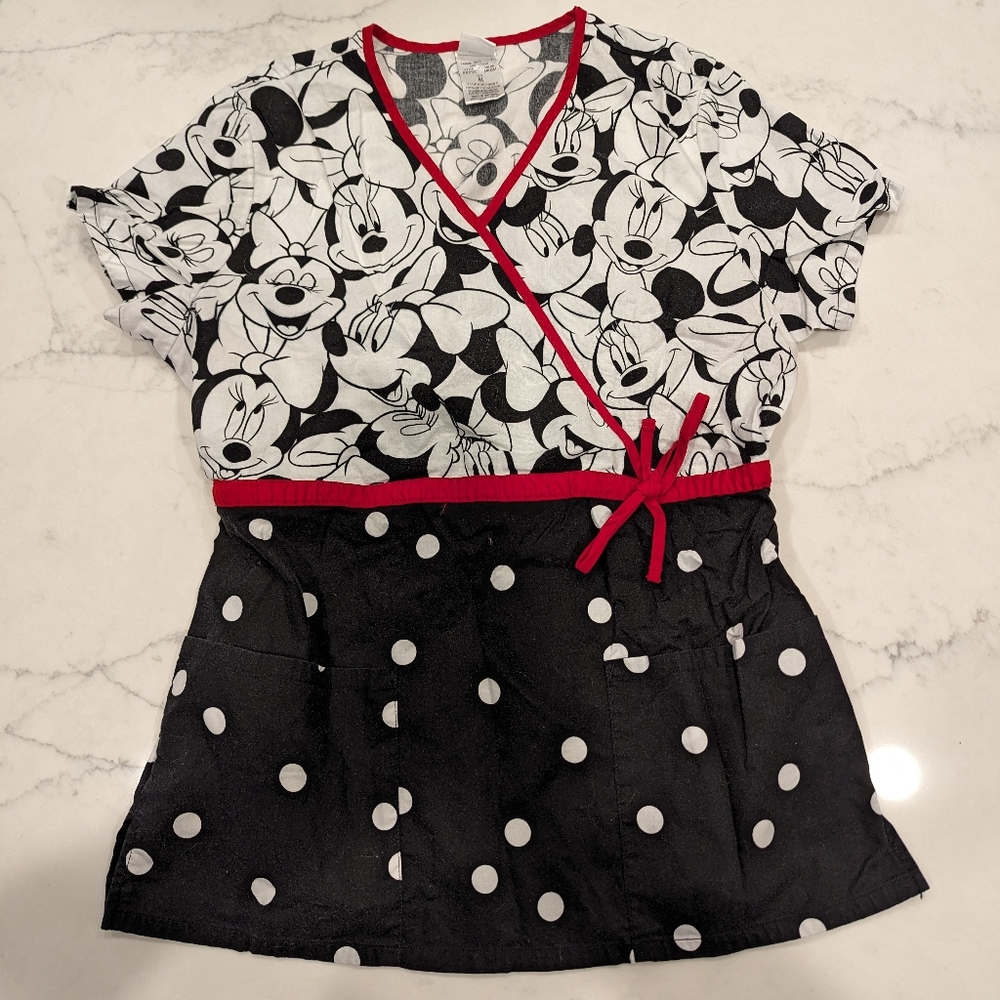 Cherokee Tooniform Women's Disney Minnie Mouse Print Mock Wrap Scrub Top 6625C